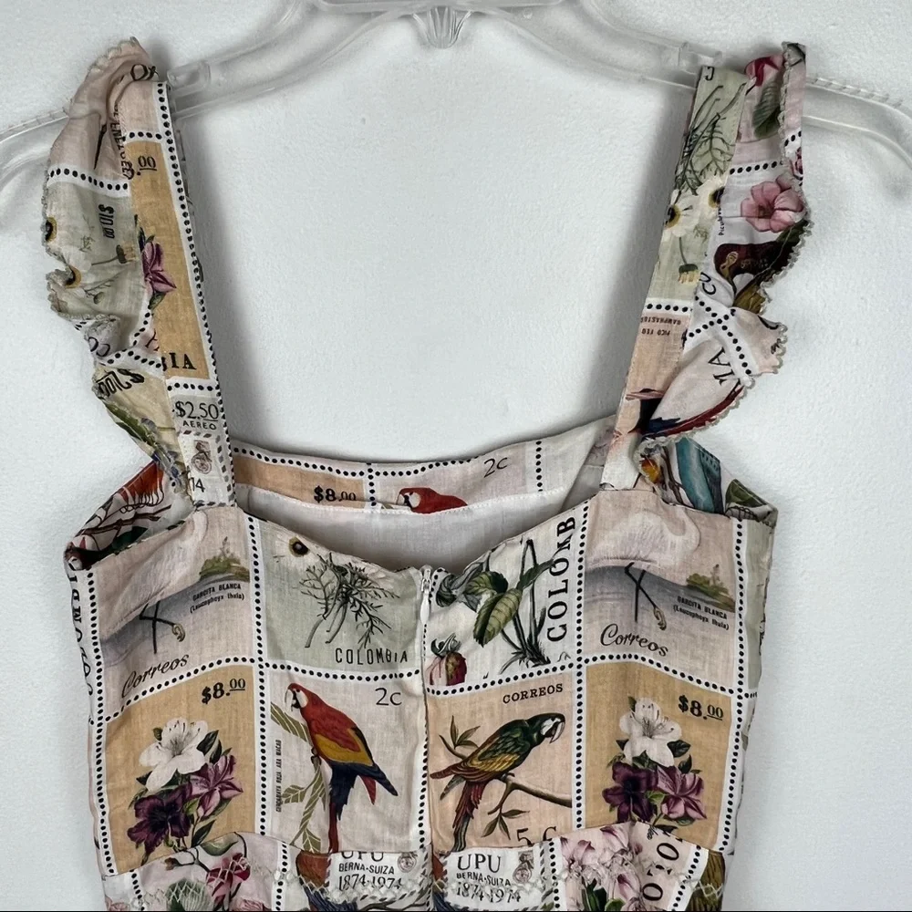 Agua by Agua Bendita Herbarium Estampillas Bird Flower Patch Linen Dress - Picture 8 of 11